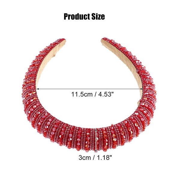 Crystal Headband, Rhinestone Hairband for Women, Red, 1.2 Inch Wide - Picture 3 of 5